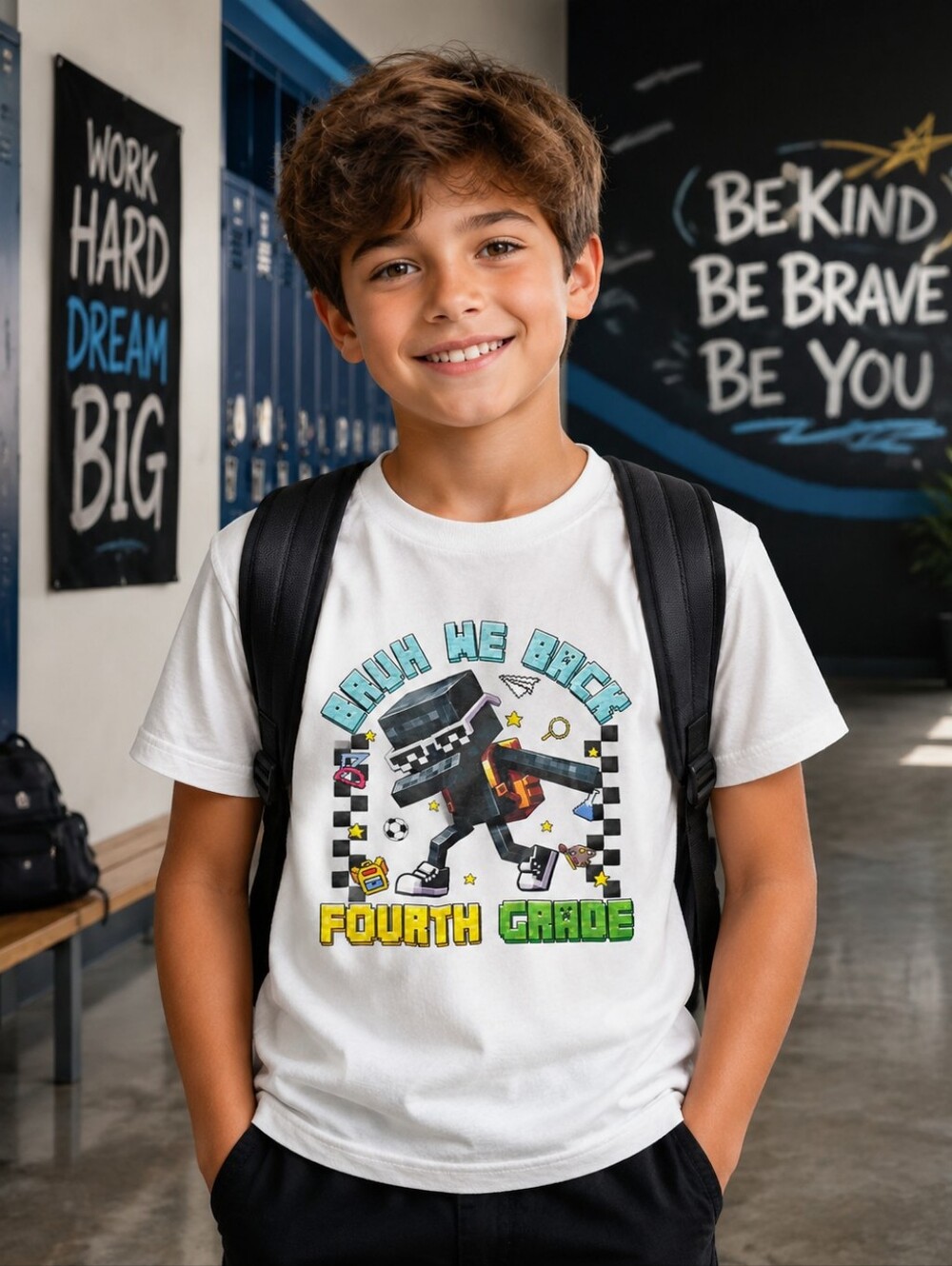 Minecraft 'Bruh We Back' Fourth Grade Graphic Tee Boys Size M (8/10)